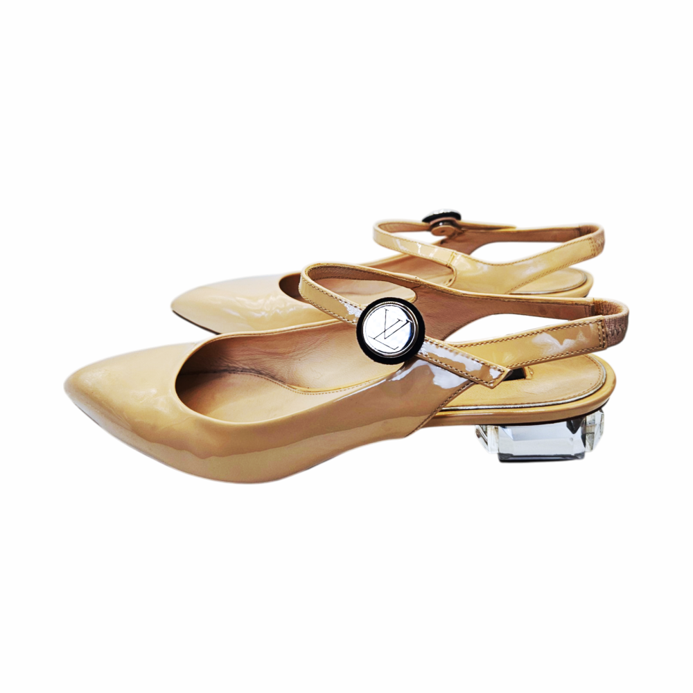 Light Beige Patent Slingback Pumps with Clear Block Heel - Louis Vuitton - Re:Velvet