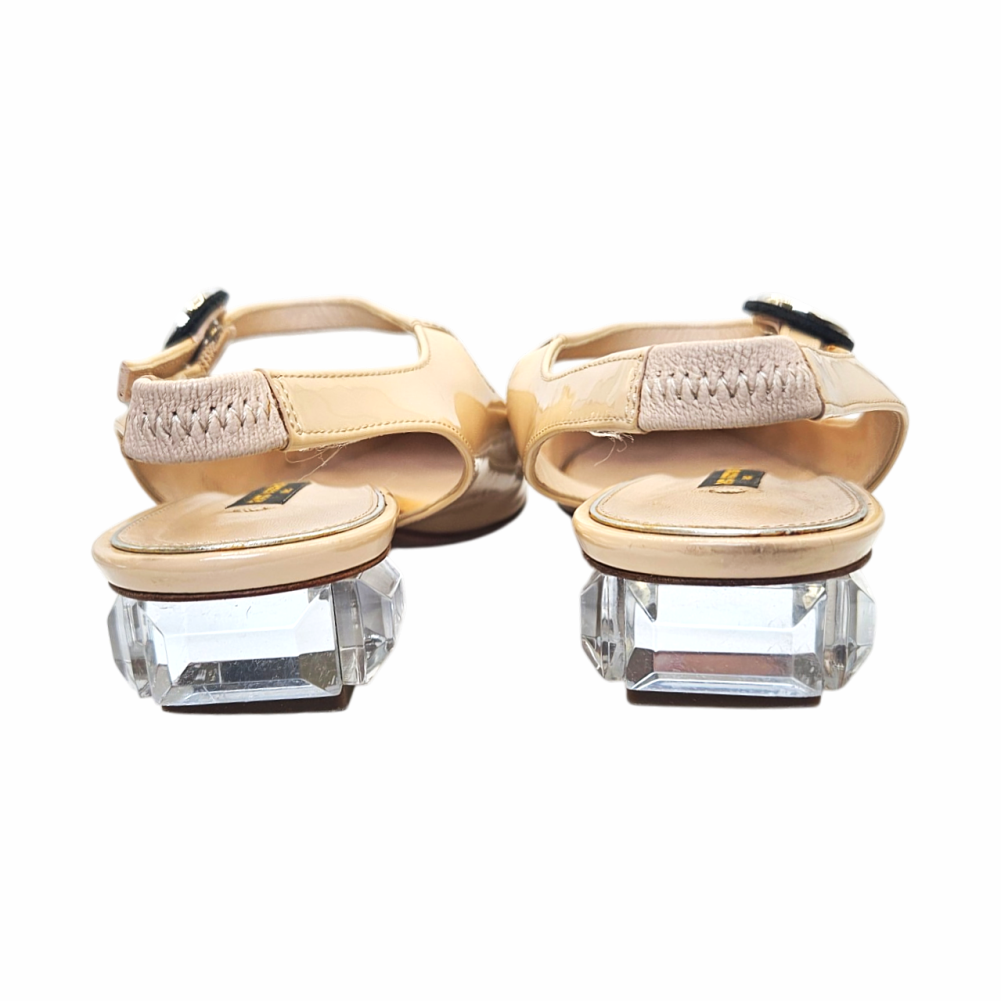 Light Beige Patent Slingback Pumps with Clear Block Heel - Louis Vuitton - Re:Velvet