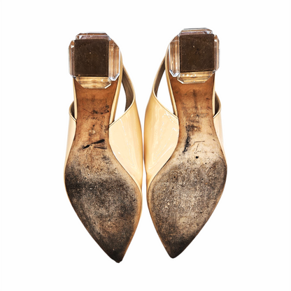 Light Beige Patent Slingback Pumps with Clear Block Heel - Louis Vuitton - Re:Velvet