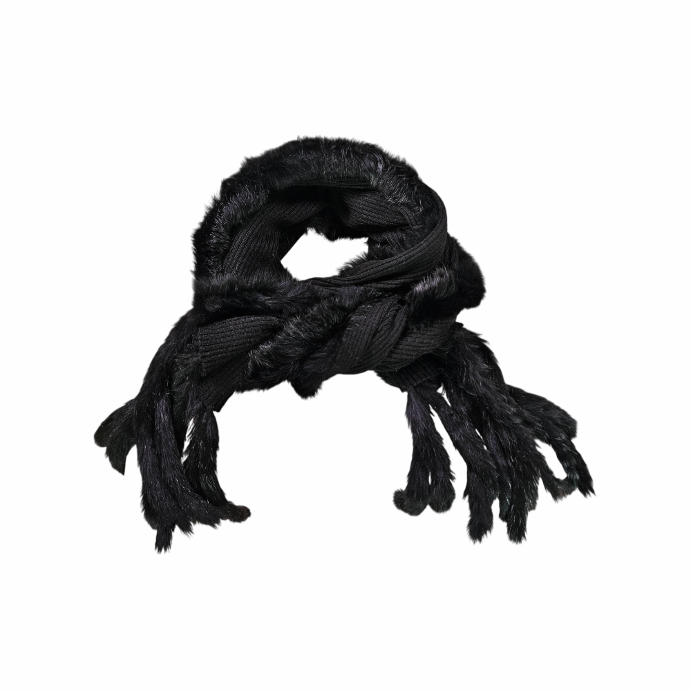 1990s Wool Blend & Rabbit Fur Fringe Scarf - Lucia