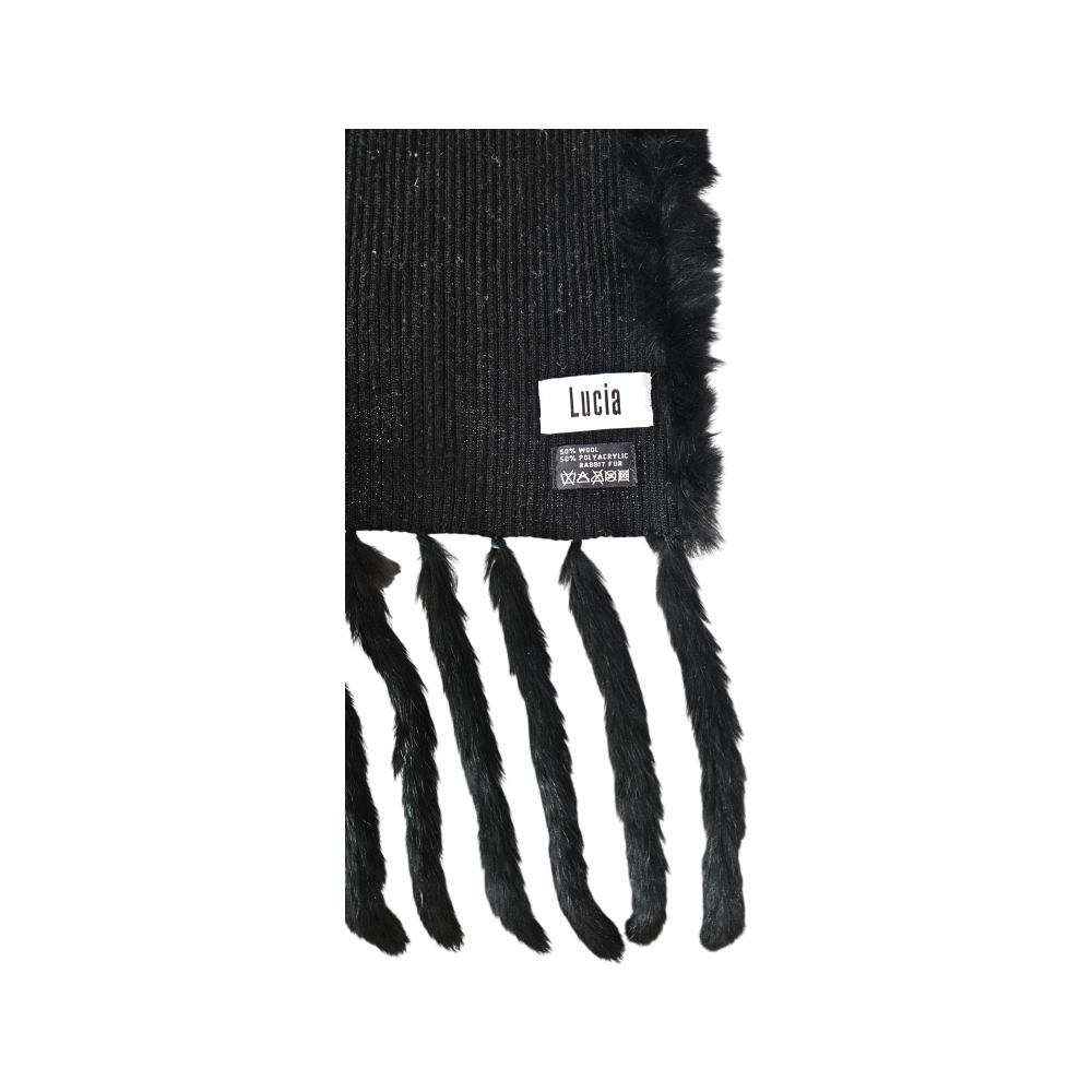 1990s Wool Blend & Rabbit Fur Fringe Scarf - Lucia