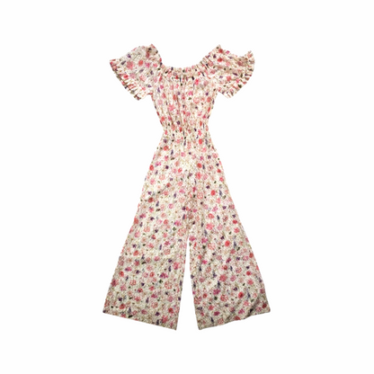 Floral Lace, Off-Shoulder Jumpsuit with Smocked Waist - Luisa Beccaria