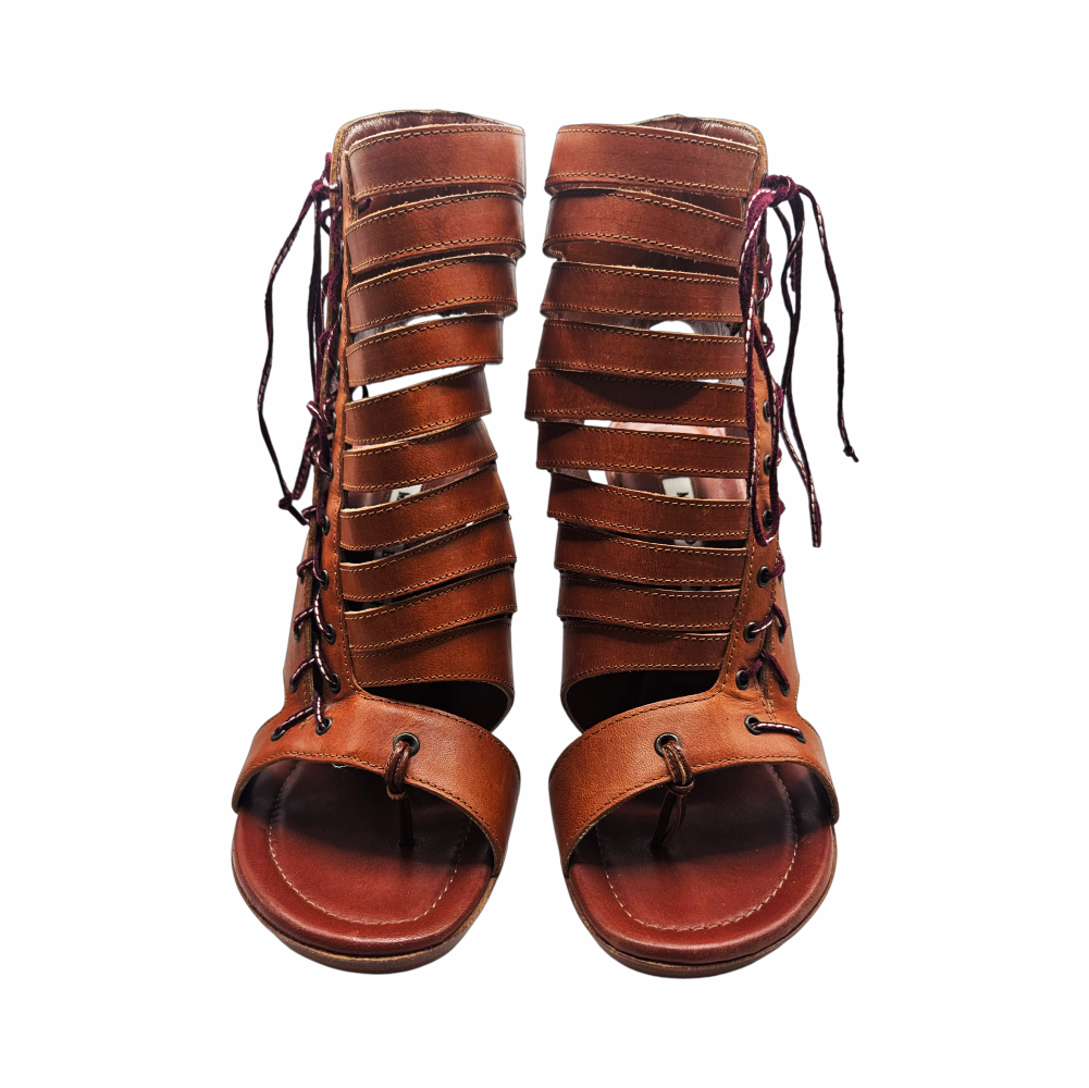 Y2K Leather Lace-Up Gladiator Sandals - Manolo Blahnik