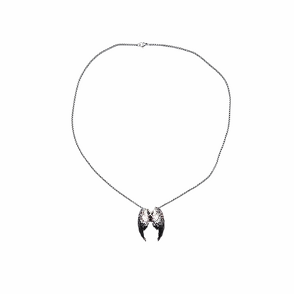 Antiqued Silver-Tone Gothic Double Angel Wings Necklace