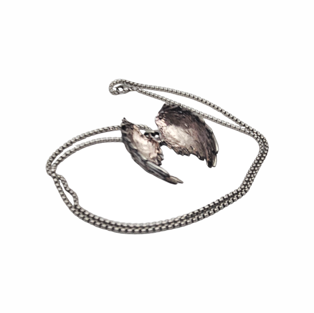 Antiqued Silver-Tone Gothic Double Angel Wings Necklace