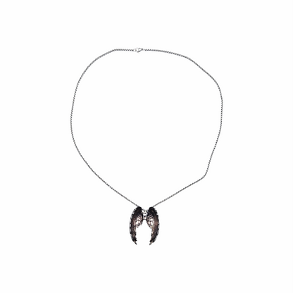 Antiqued Silver-Tone Gothic Double Angel Wings Necklace