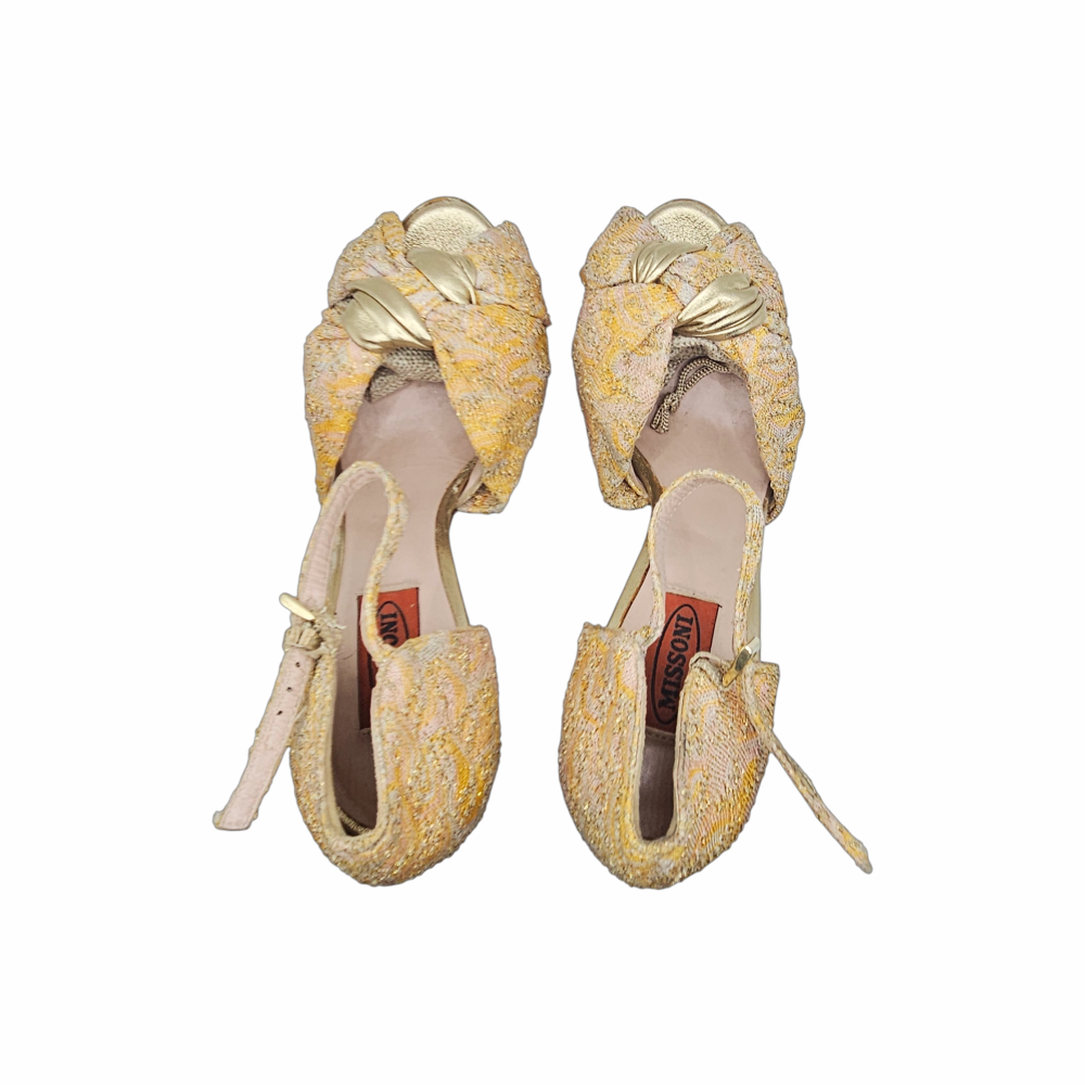 Gold Jacquard Platform Peep-Toe Sandals - Missoni