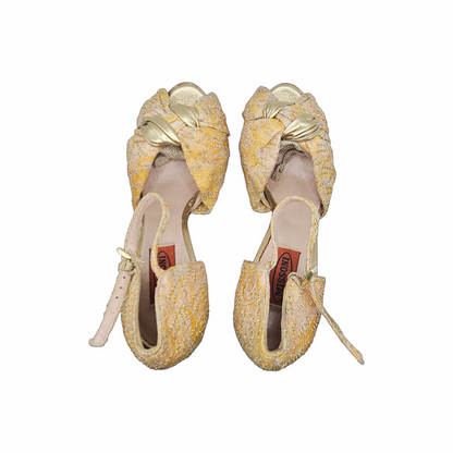 Gold Jacquard Platform Peep-Toe Sandals - Missoni
