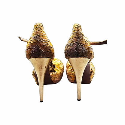 Gold Jacquard Platform Peep-Toe Sandals - Missoni