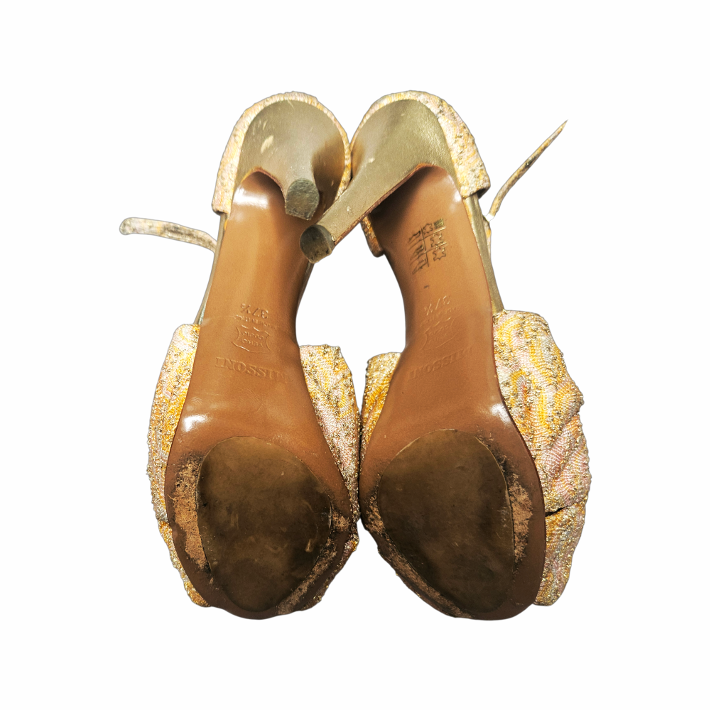Gold Jacquard Platform Peep-Toe Sandals - Missoni