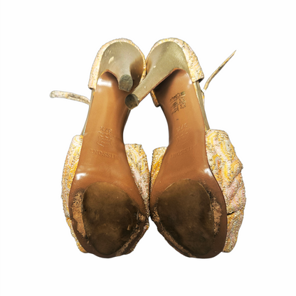 Gold Jacquard Platform Peep-Toe Sandals - Missoni