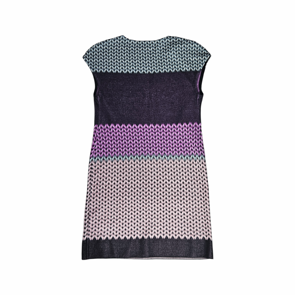 Missoni patterned Italian knit dress with lilac and silver geometric bands