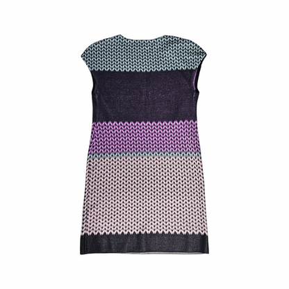 Missoni patterned Italian knit dress with lilac and silver geometric bands