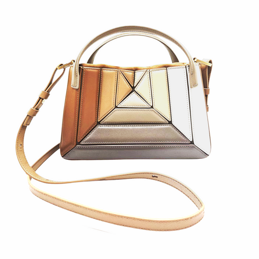 Geometric Panel Leather Top Handle Bag "Mini Sera Mia" - MLouye