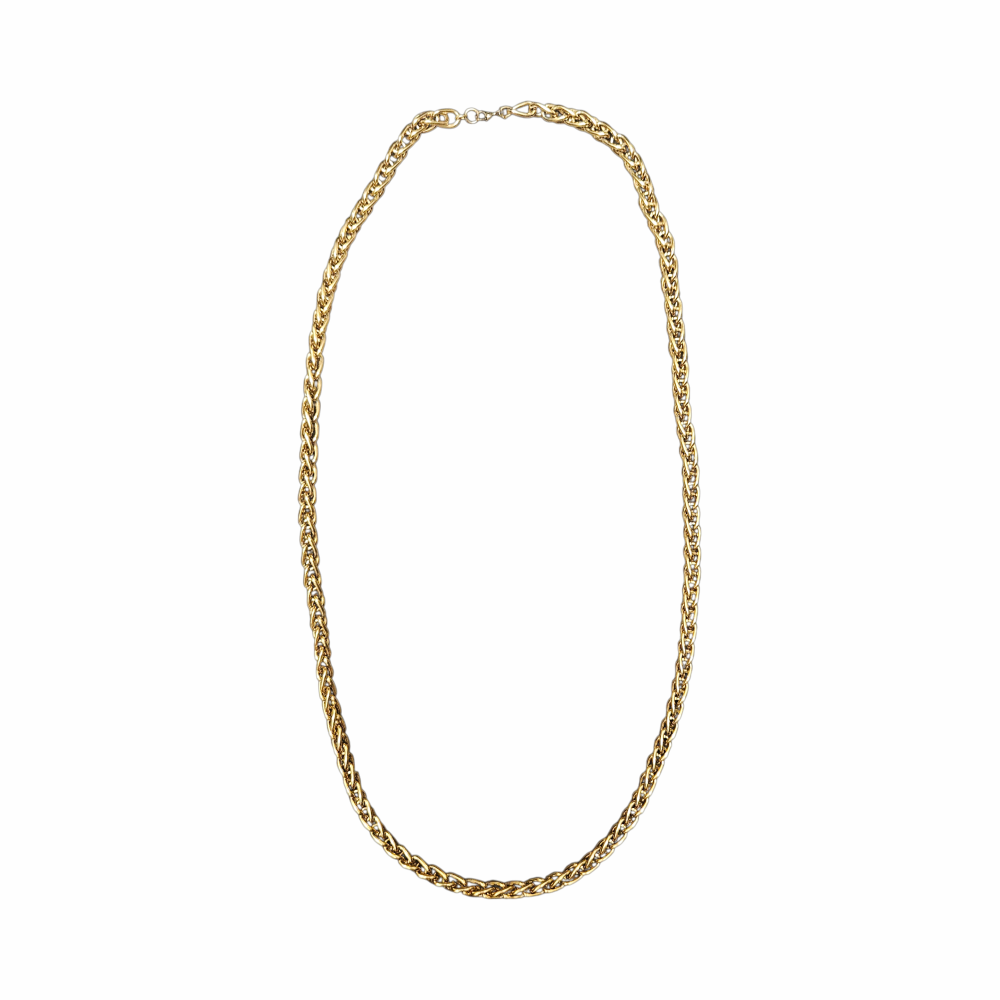 Vintage Monet gold-tone chain necklace with interwoven oval links and signed clasp. Likely 1980s–1990s. A timeless piece of vintage designer costume jewellery, ideal for layering or wearing alone.