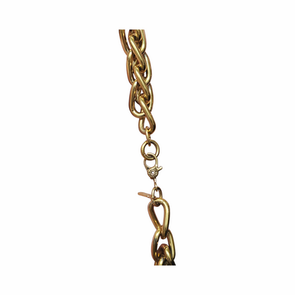 Vintage Monet gold-tone chain necklace with interwoven oval links and signed clasp. Likely 1980s–1990s. A timeless piece of vintage designer costume jewellery, ideal for layering or wearing alone.