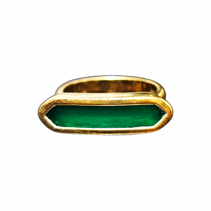 Monica Vinader Baja green onyx ring in gold vermeil over sterling silver. Elegant pre-owned designer ring with a sleek architectural setting.
