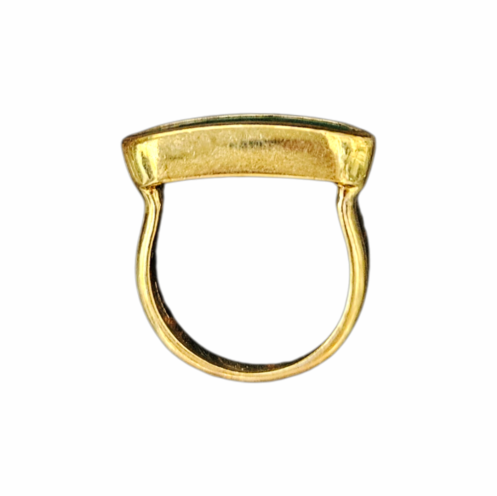 Monica Vinader Baja green onyx ring in gold vermeil over sterling silver. Elegant pre-owned designer ring with a sleek architectural setting.