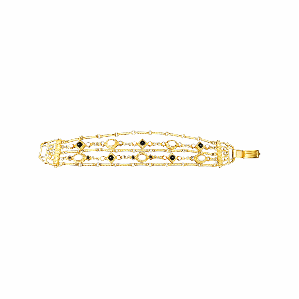 Vintage Gold-Tone Multi-Strand Bracelet with Black and White Cabochon Details – Circa 1980s
