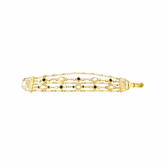 Vintage Gold-Tone Multi-Strand Bracelet with Black and White Cabochon Details – Circa 1980s