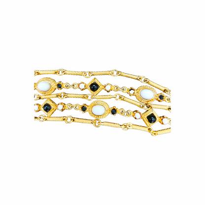 1980s Multi-Strand Bracelet with Black and White Cabochon Details