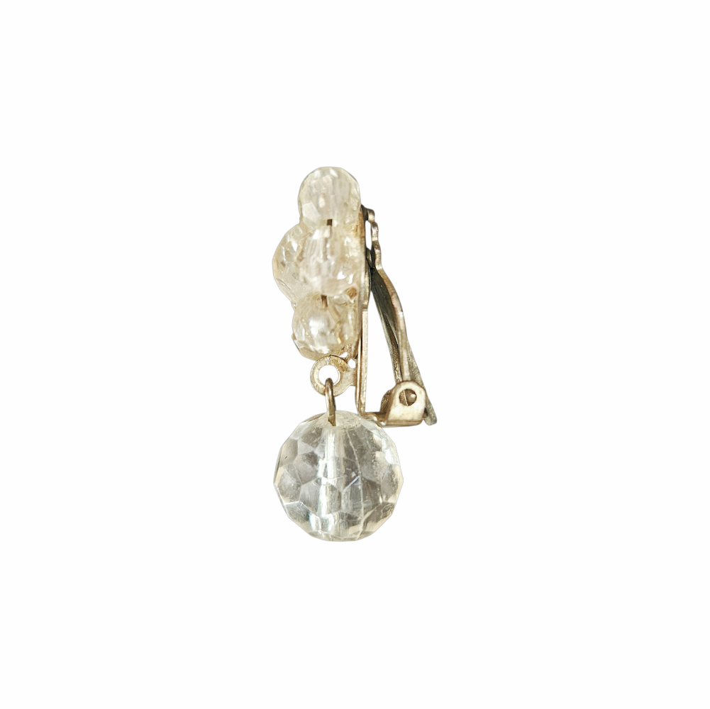 1950s Clear Faceted Glass Bead Cluster Drop Clip-On Earrings