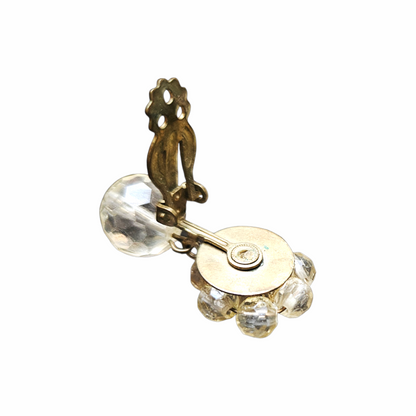 1950s Clear Faceted Glass Bead Cluster Drop Clip-On Earrings