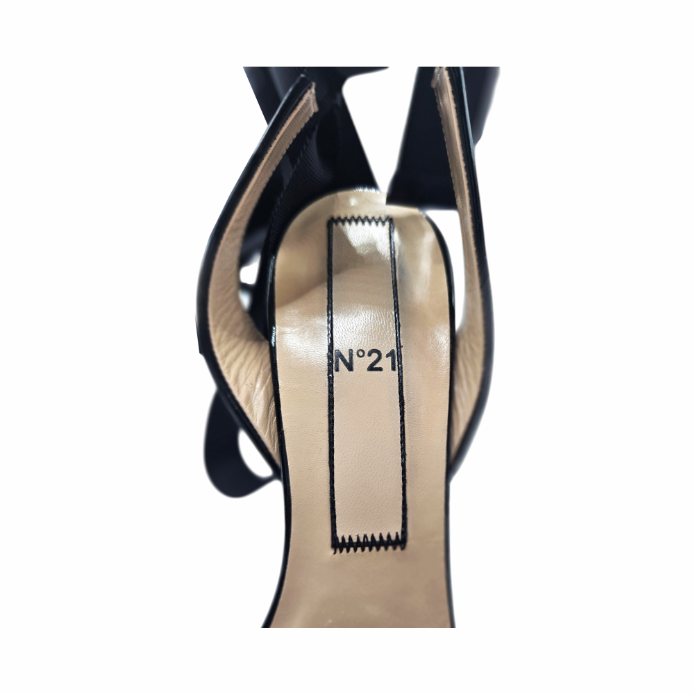 Patent Leather Block Heel Sandals with Crystal Embellishment - N°21 - Re:Velvet