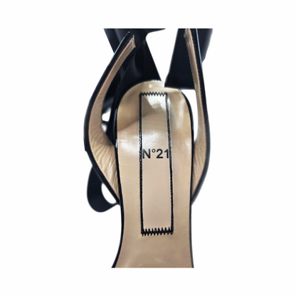 Patent Leather Block Heel Sandals with Crystal Embellishment - N°21 - Re:Velvet
