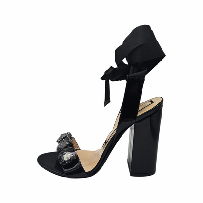 Patent Leather Block Heel Sandals with Crystal Embellishment - N°21 - Re:Velvet