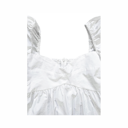 White Cotton Puff Sleeve Mini Dress - Oak + Fort