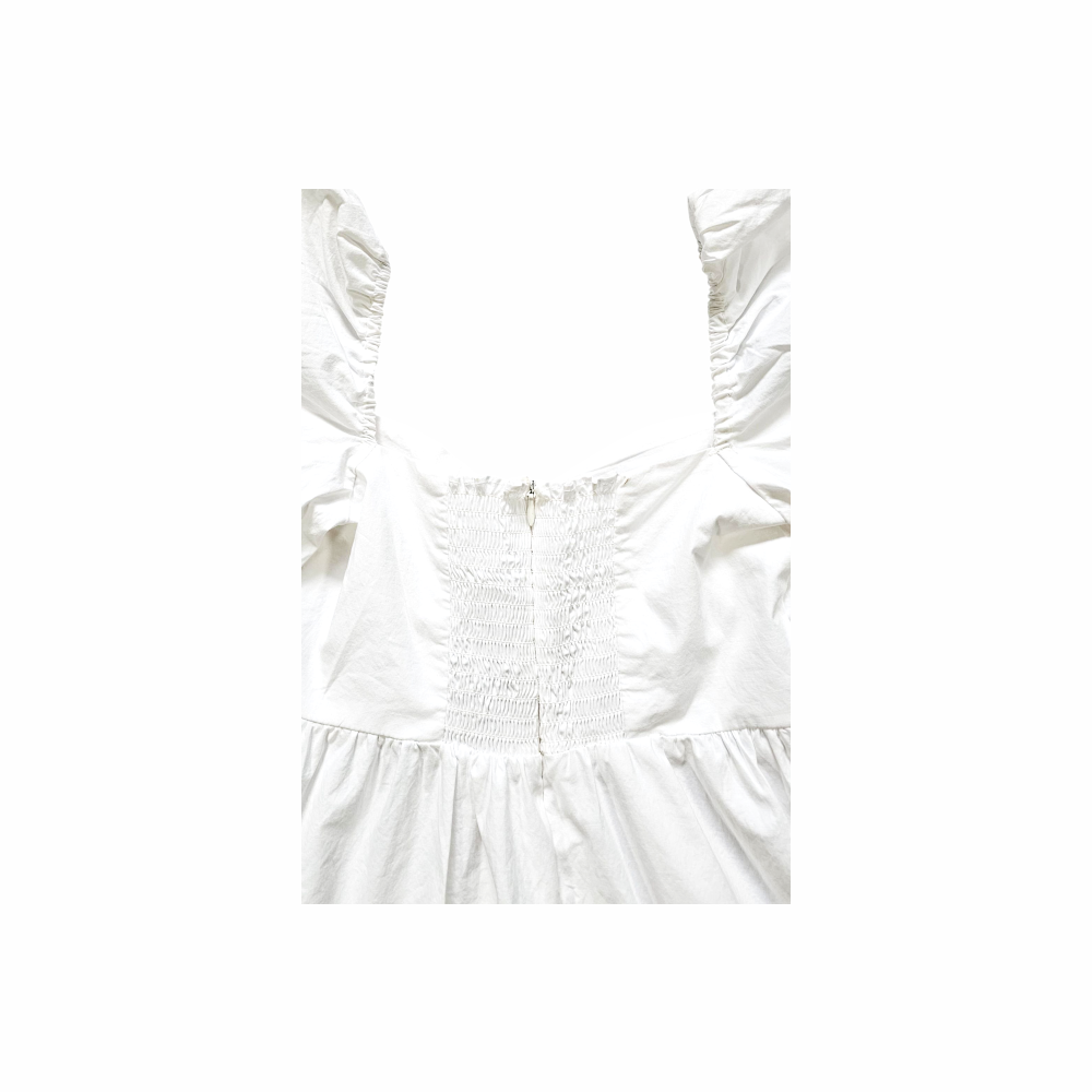White Cotton Puff Sleeve Mini Dress - Oak + Fort