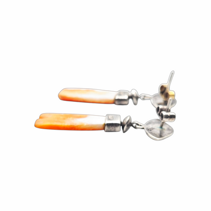 Vintage  Sterling Silver & Orange Spiny Oyster Shell Drop Earrings