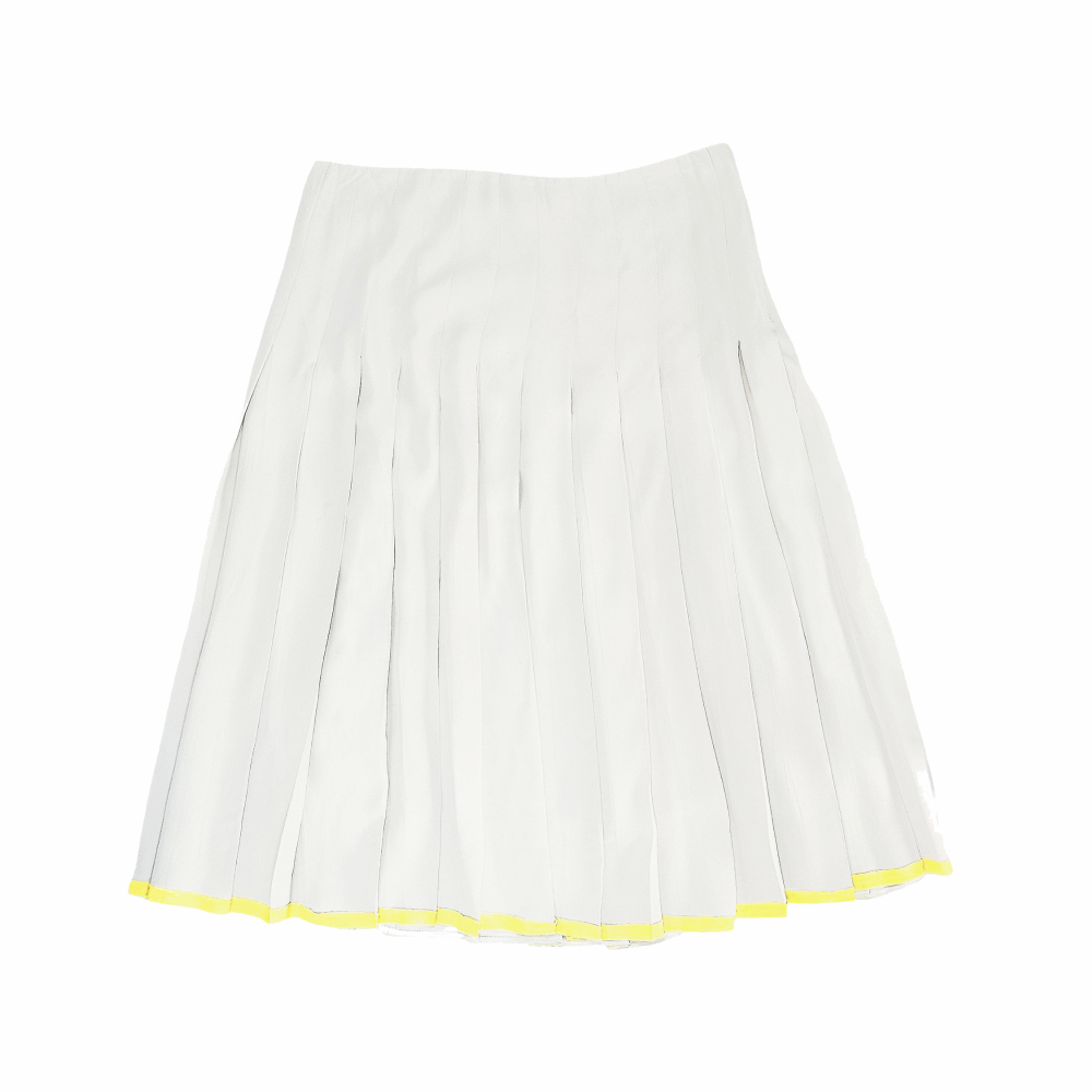 S/S 2000 Ivory Silk Pleated Midi Skirt with Yellow Ribbon Hem detail - Prada - Re:Velvet