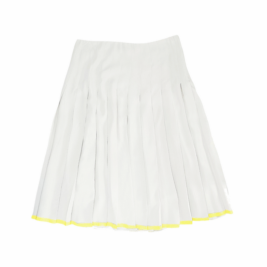 S/S 2000 Ivory Silk Pleated Midi Skirt with Yellow Ribbon Hem detail - Prada - Re:Velvet