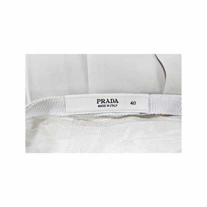 S/S 2000 Ivory Silk Pleated Midi Skirt with Yellow Ribbon Hem detail - Prada - Re:Velvet