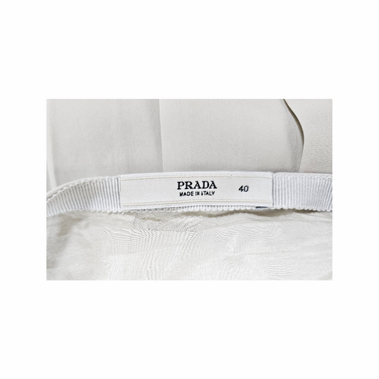 S/S 2000 Ivory Silk Pleated Midi Skirt with Yellow Ribbon Hem detail - Prada - Re:Velvet