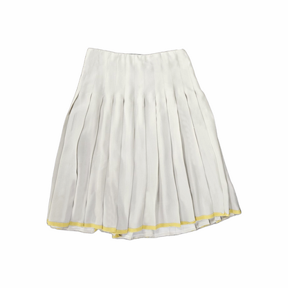 S/S 2000 Ivory Silk Pleated Midi Skirt with Yellow Ribbon Hem detail - Prada - Re:Velvet