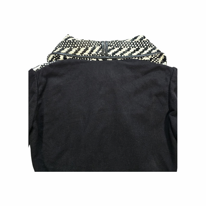 Black Cardigan Jacket with Woven Leather-Trimmed Fringe Collar - Pinko Tag