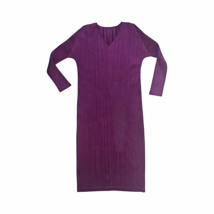 Pleats Please Issey Miyake plum purple pleated long-sleeve midi dress
