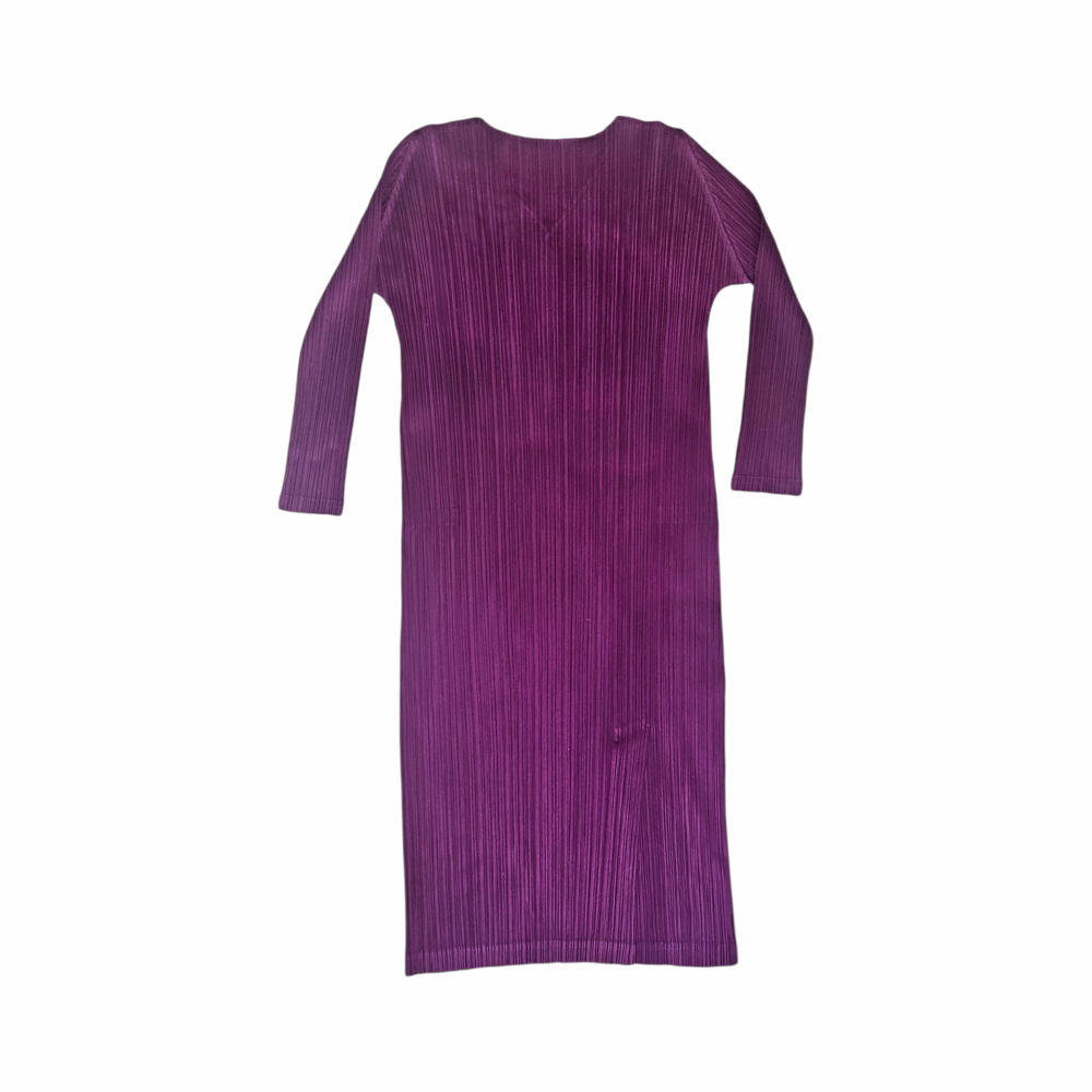 Back view of Pleats Please Issey Miyake purple pleated column dress