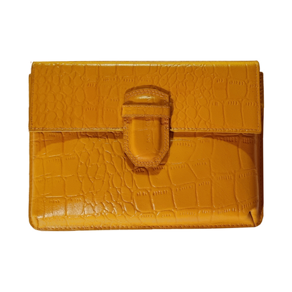 Croc Embossed Reclaimed Leather Clutch - Saffron - Re:Velvet