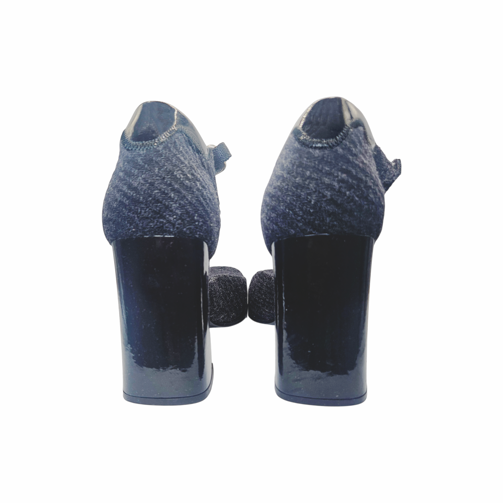 Vintage 1990s Textured Wool Block Heels Ankle -Strap Pumps - Prada