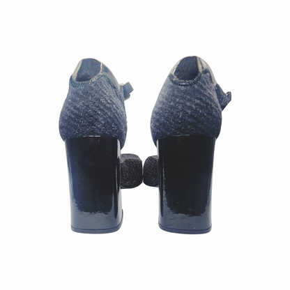 Vintage 1990s Textured Wool Block Heels Ankle -Strap Pumps - Prada
