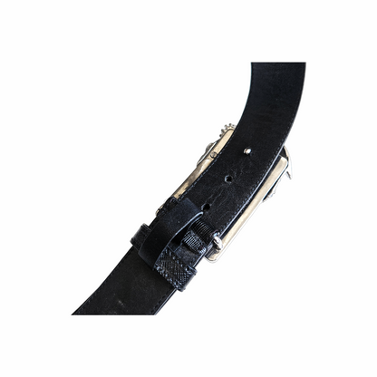 Vintage Black Saffiano Leather Dragon Buckle Belt - Prada
