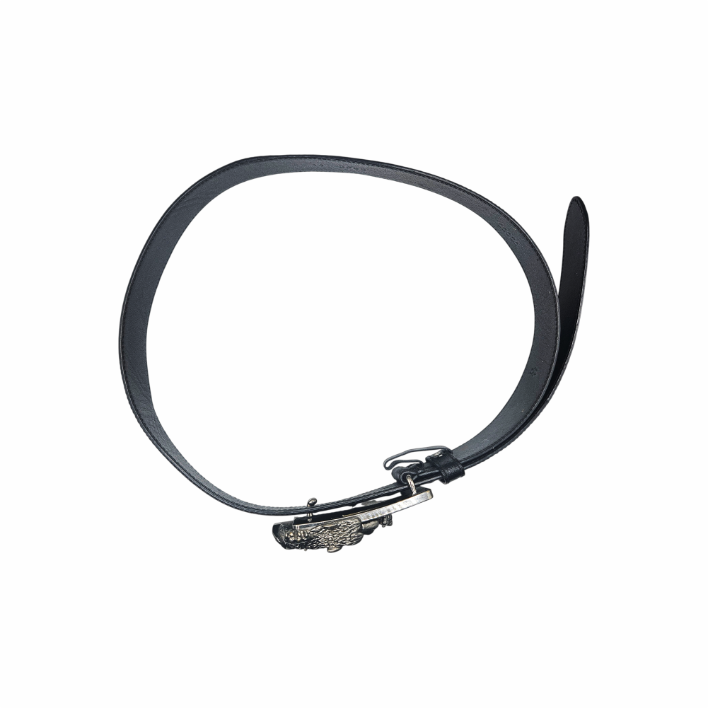 Vintage Black Saffiano Leather Dragon Buckle Belt - Prada