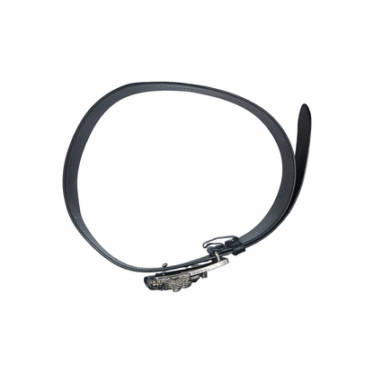 Vintage Black Saffiano Leather Dragon Buckle Belt - Prada