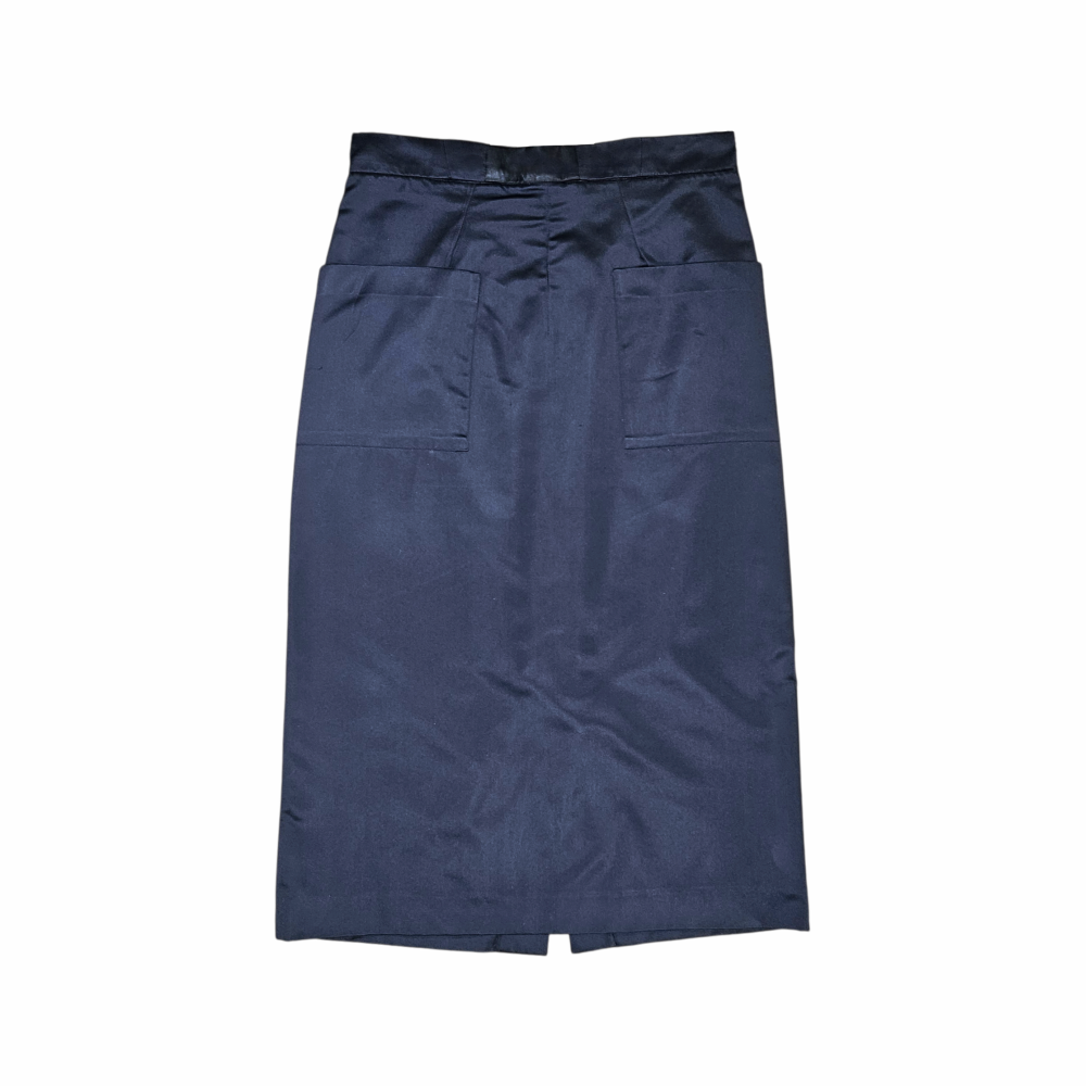 Prada vintage silk skirt navy blue midi IT 42 oversized pocket skirt Miuccia Prada 1990s 2000s Made in Italy- Minimalist designer skirt