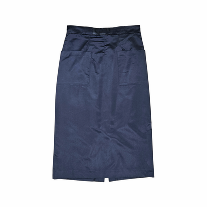 Prada vintage silk skirt navy blue midi IT 42 oversized pocket skirt Miuccia Prada 1990s 2000s Made in Italy- Minimalist designer skirt