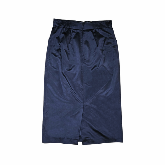 Prada vintage silk skirt navy blue midi IT 42 oversized pocket skirt Miuccia Prada 1990s 2000s Made in Italy- Minimalist designer skirt